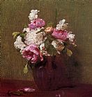 Famous Peonies Paintings - White Peonies and Roses Narcissus